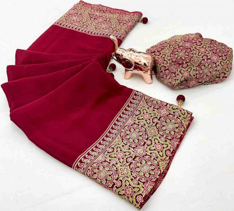 Kc 8002 Festive Wear Ajrakh Printed Sarees Collection
