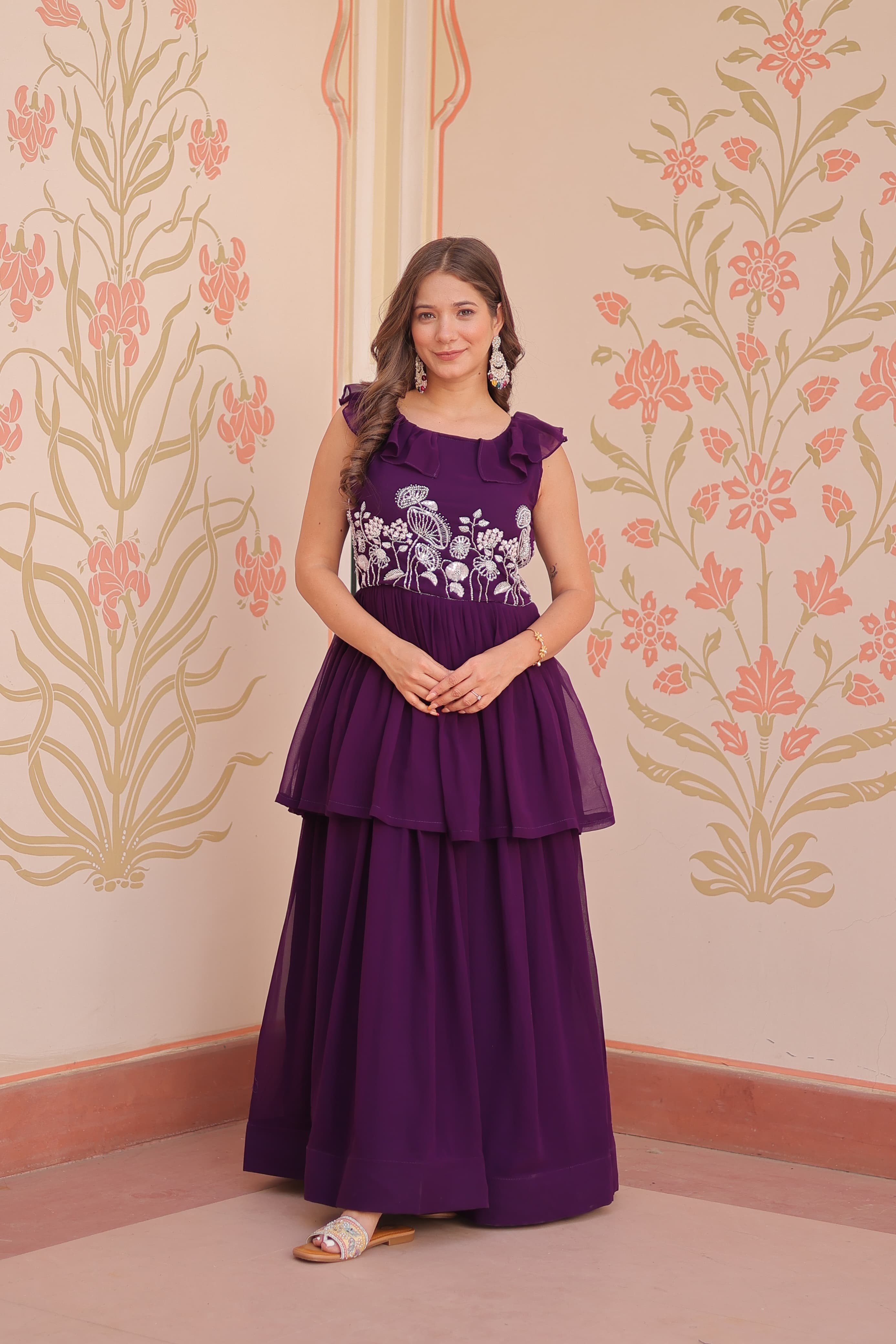Lekha KA 1175 Faux Blooming Embroidered Peplum Style Gown Collection