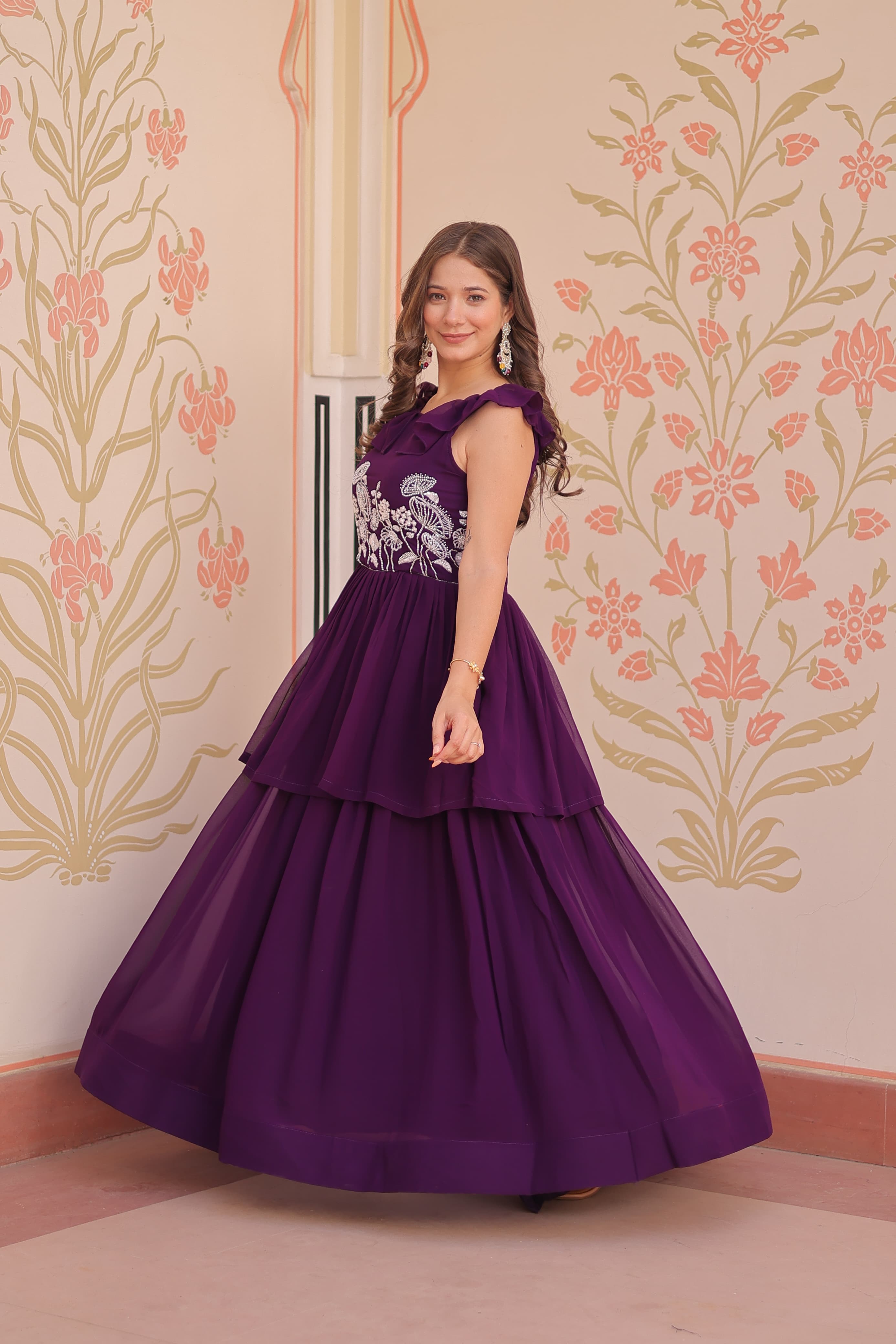 Lekha KA 1175 Faux Blooming Embroidered Peplum Style Gown Collection