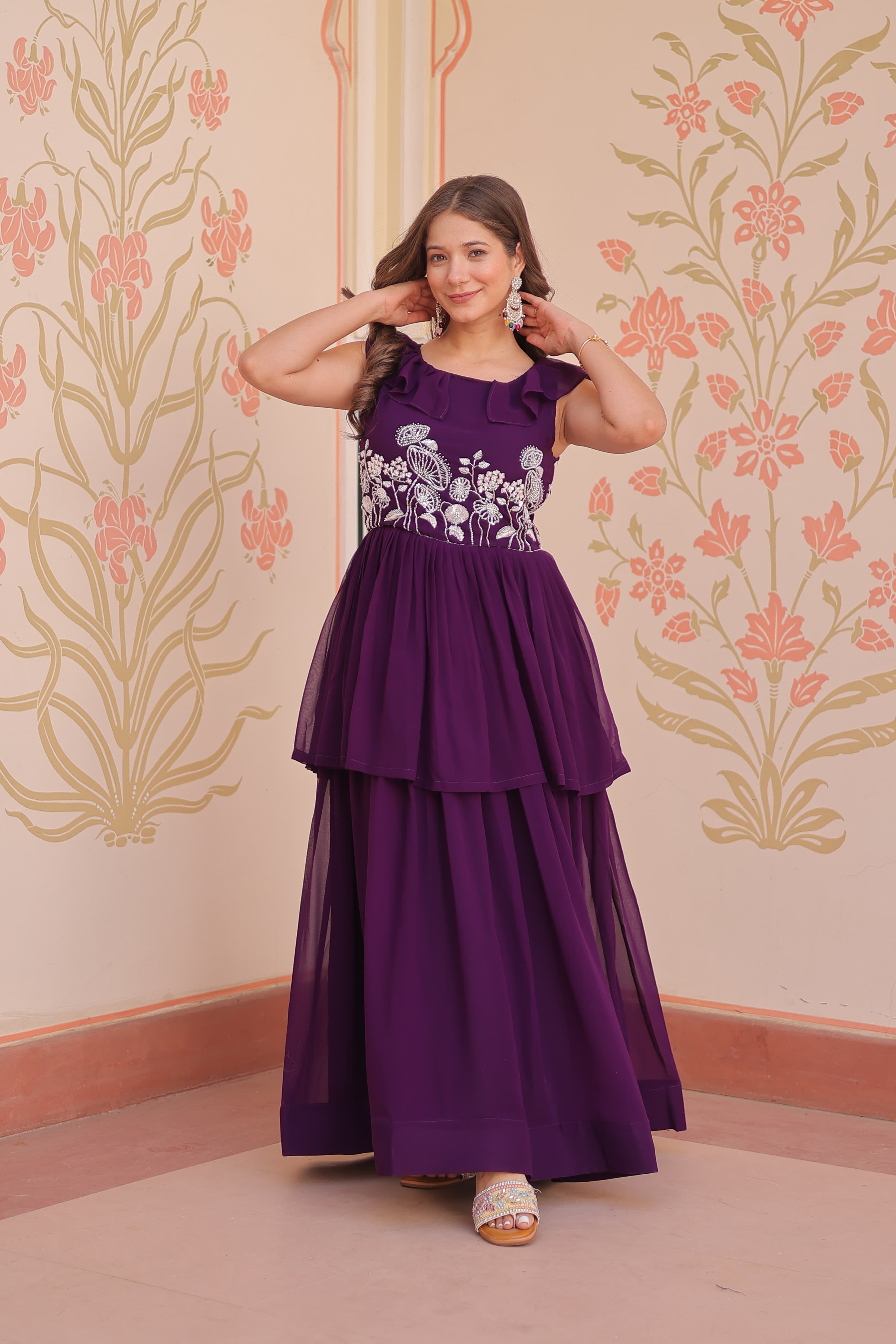 Lekha KA 1175 Faux Blooming Embroidered Peplum Style Gown Collection