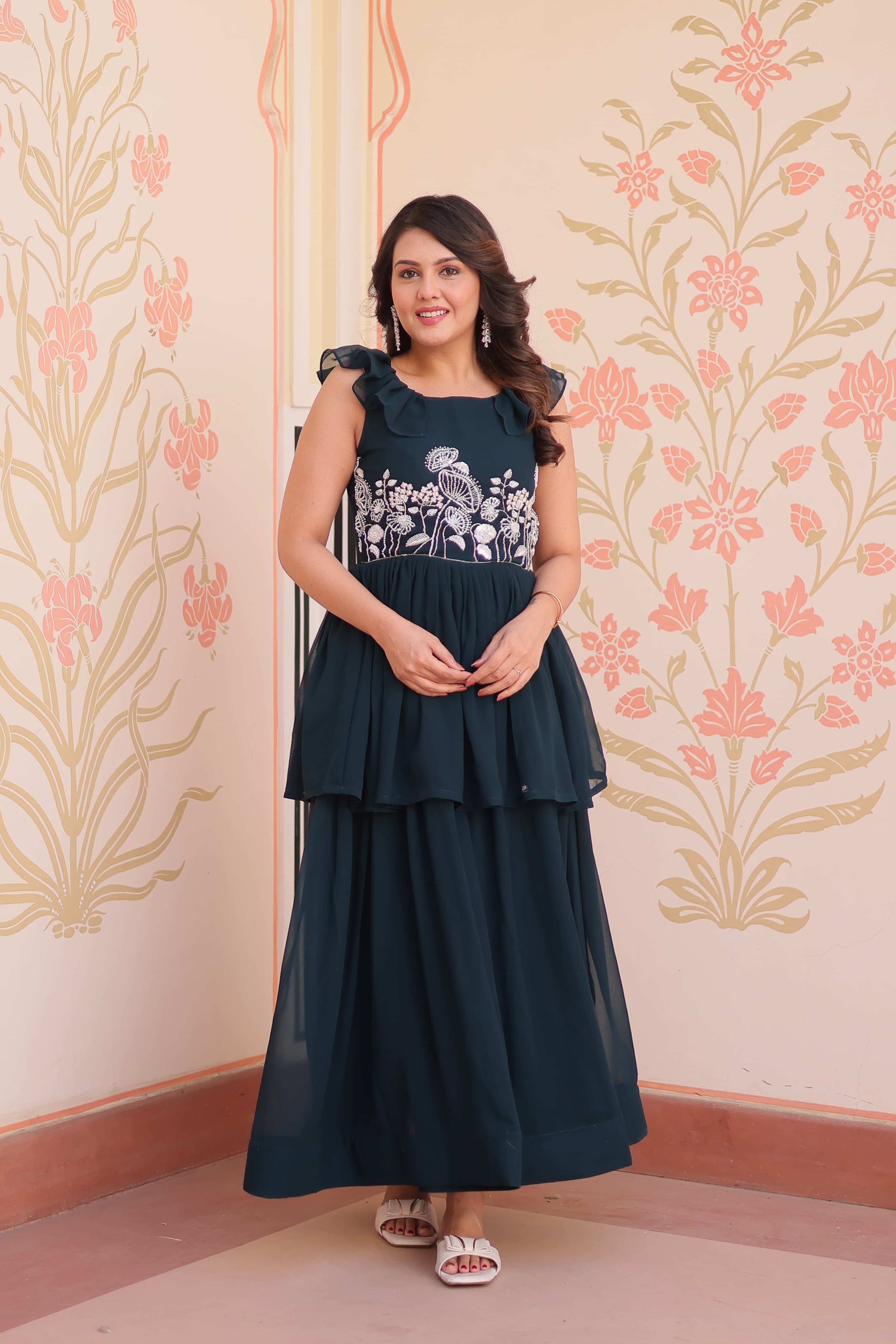 Lekha KA 1175 Faux Blooming Embroidered Peplum Style Gown Collection
