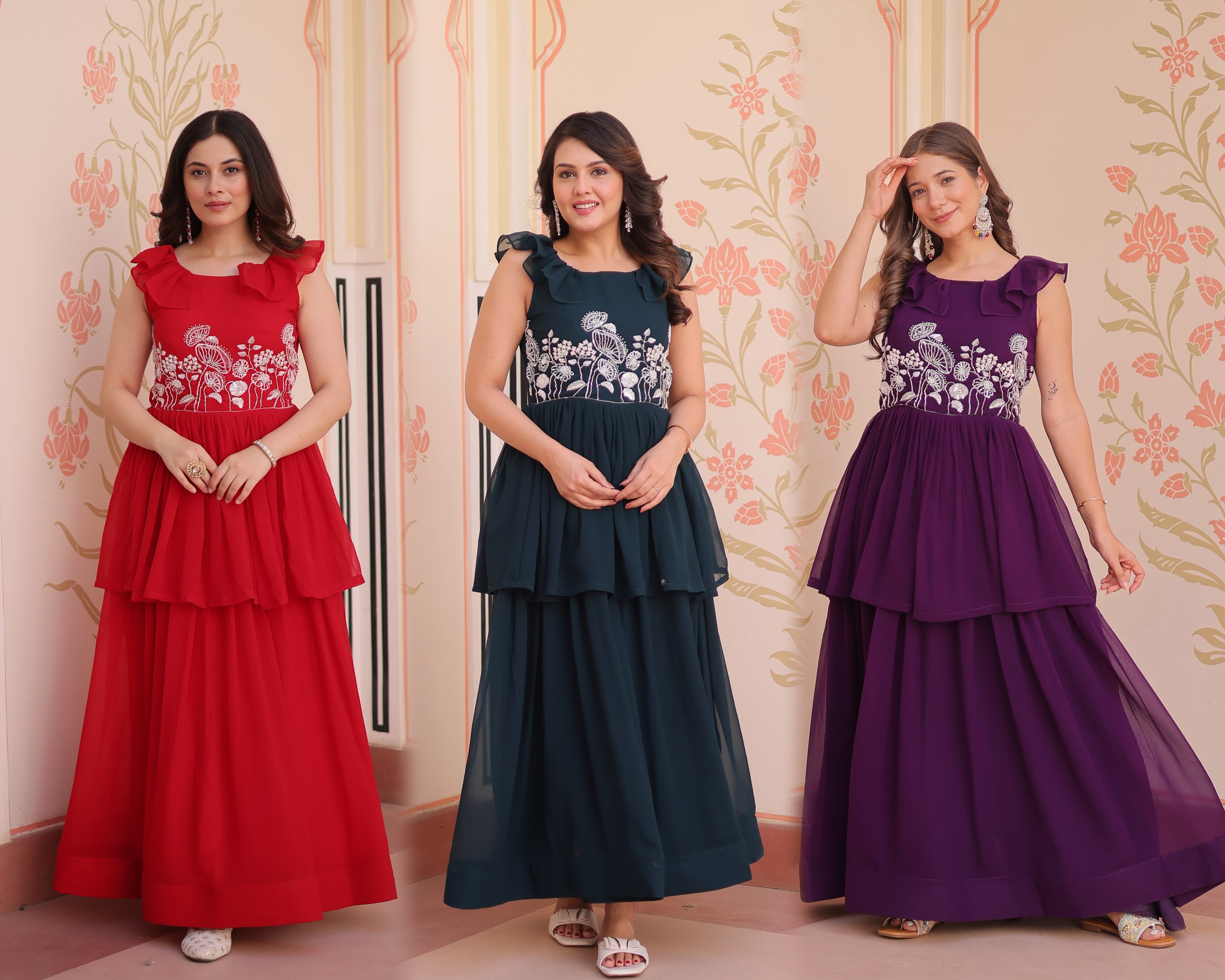 Lekha KA 1175 Faux Blooming Embroidered Peplum Style Gown Collection
