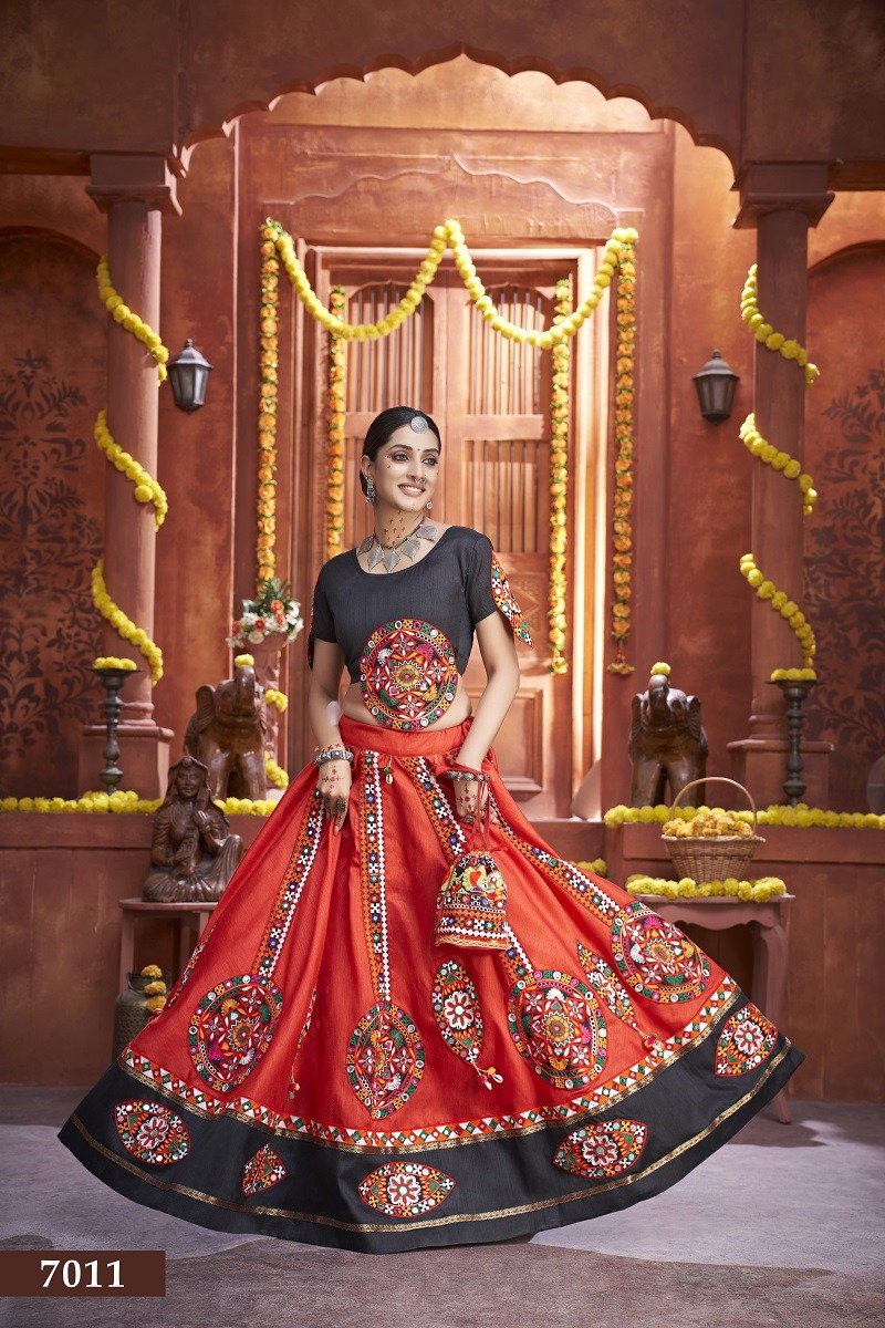 Aawiya Rajwadi Vol 3 D no. 7011 Art Silk Gamthi Work Traditional Look Lehenga Choli