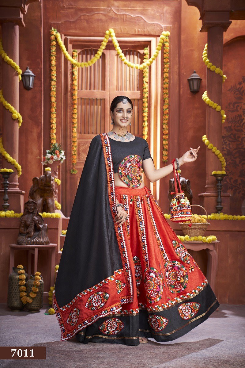 Aawiya Rajwadi Vol 3 D no. 7011 Art Silk Gamthi Work Traditional Look Lehenga Choli