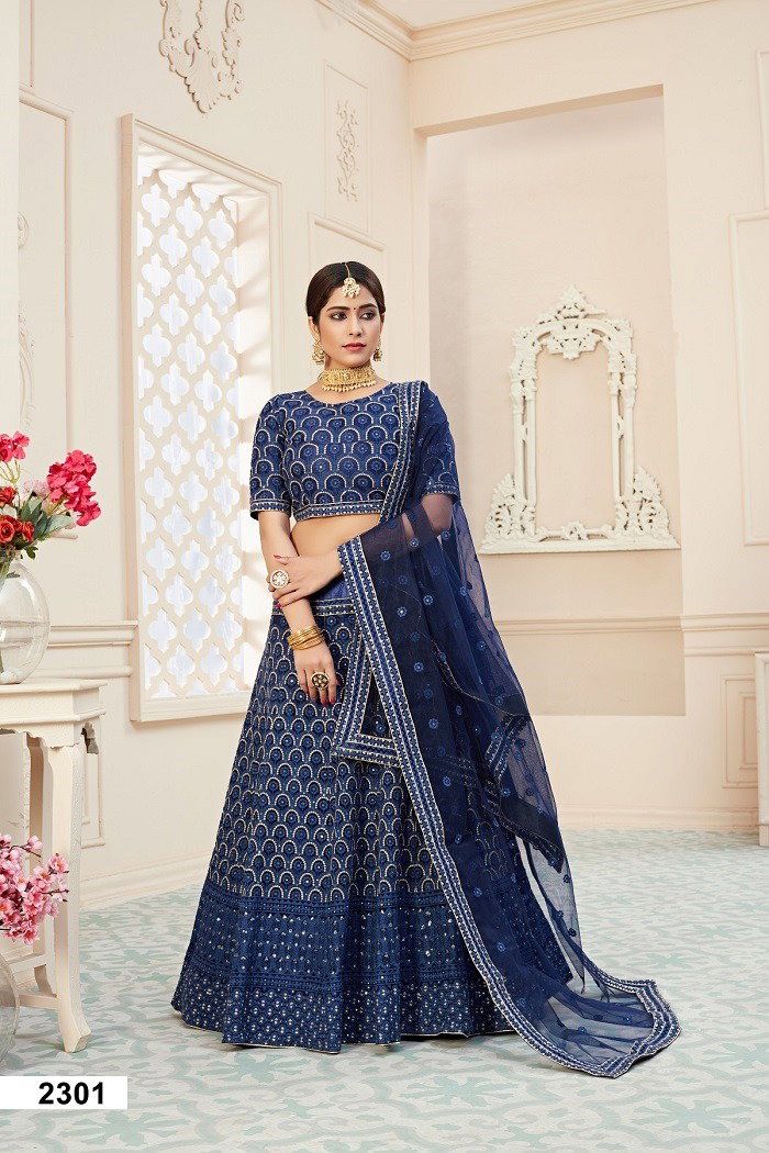 Aawiya Lihaaz Vol 01 Blue Soft Net Embroidery Lehenga Choli