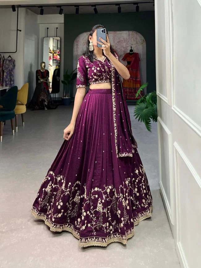 Scmd Neem Designer Sequins and Thread Embroidery Work Lehenga Collection