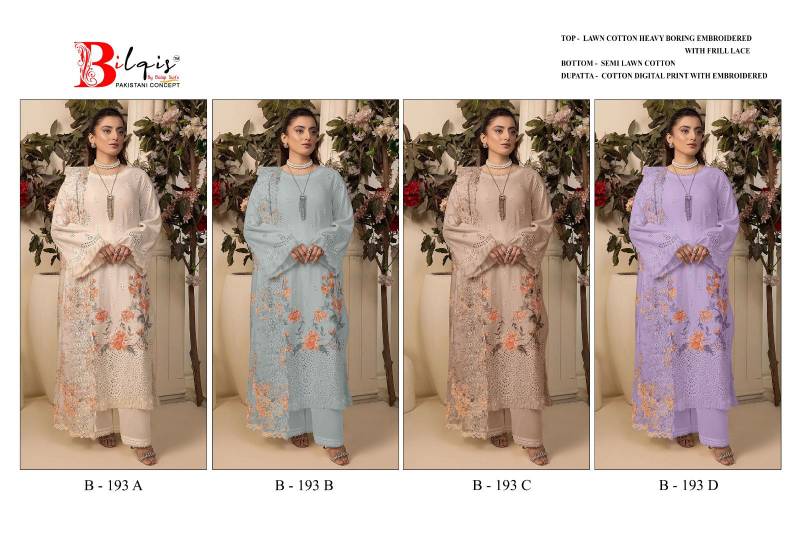 Bilqis B 193 Lawn Cotton Pakistani Salwar Kameez Collection