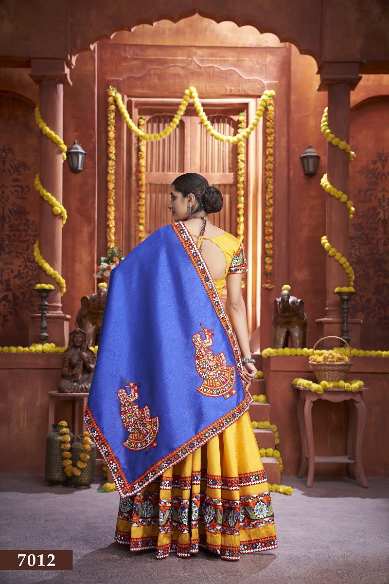 Aawiya Rajwadi Vol 3 D no. 7012 Yellow Art Silk Gamthi Work Lehenga Choli