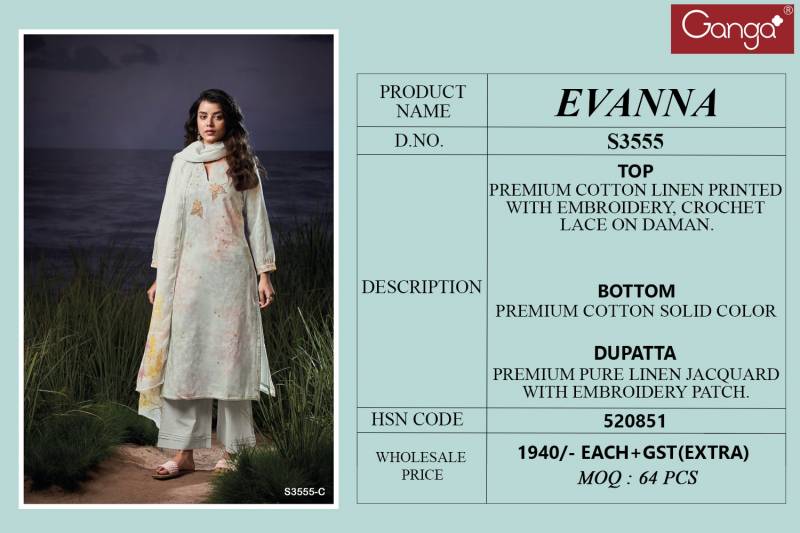 Ganga Evanna Cotton Linen Printed Embroidered Salwar Suit