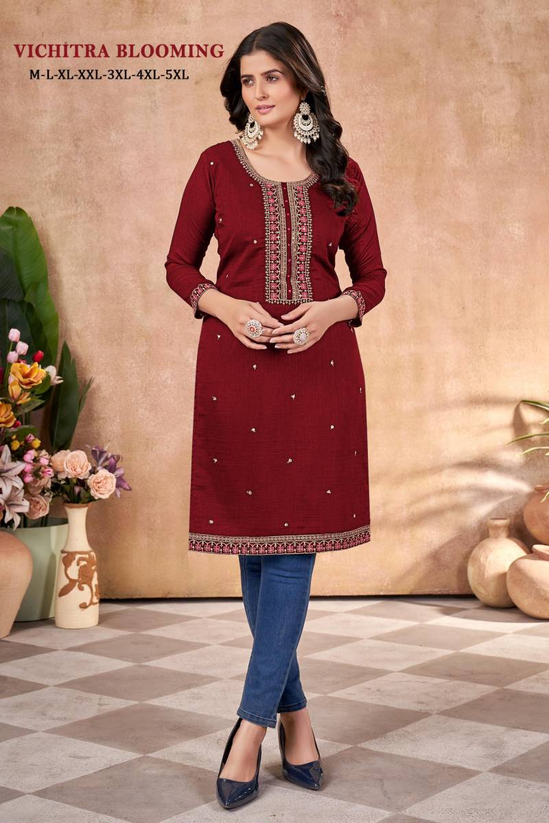 Vichitra Blooming Embroidered Casual Wear Kurti Collection