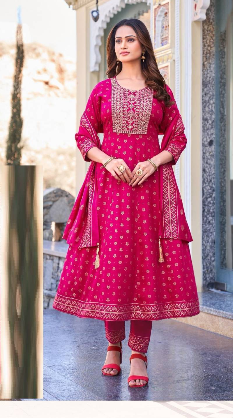 Blue Hills Meera Nx Vol 3 Rayon Foil Kurti Bottom With Dupatta
