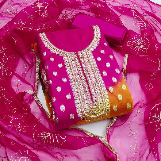 Kriti 11470 Party Wear Semi Stitched Handworked Organza Banarasi Suit with Bottom and Dupatta(Inner)