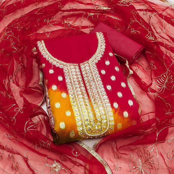 Kriti 11470 Party Wear Semi Stitched Handworked Organza Banarasi Suit with Bottom and Dupatta(Inner)