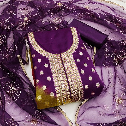 Kriti 11470 Party Wear Semi Stitched Handworked Organza Banarasi Suit with Bottom and Dupatta(Inner)