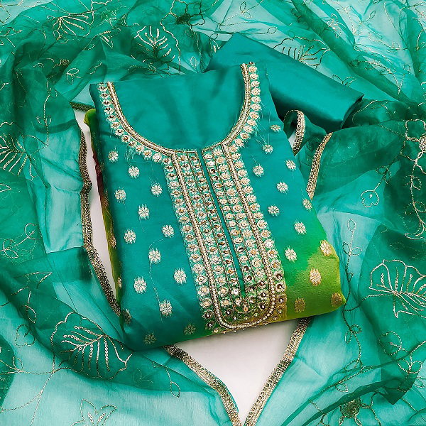 Kriti 11470 Party Wear Semi Stitched Handworked Organza Banarasi Suit with Bottom and Dupatta(Inner)