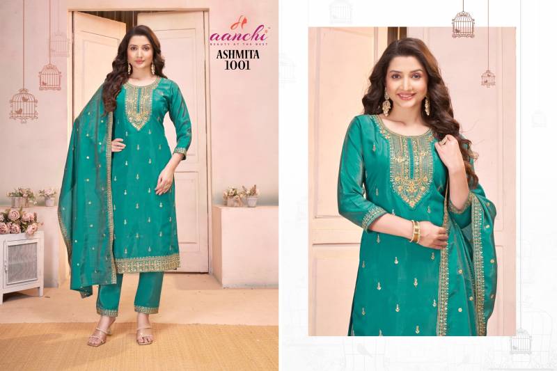 Aanchi Ashmita Roman Shimmer Kurti Bottom With Dupatta Collection