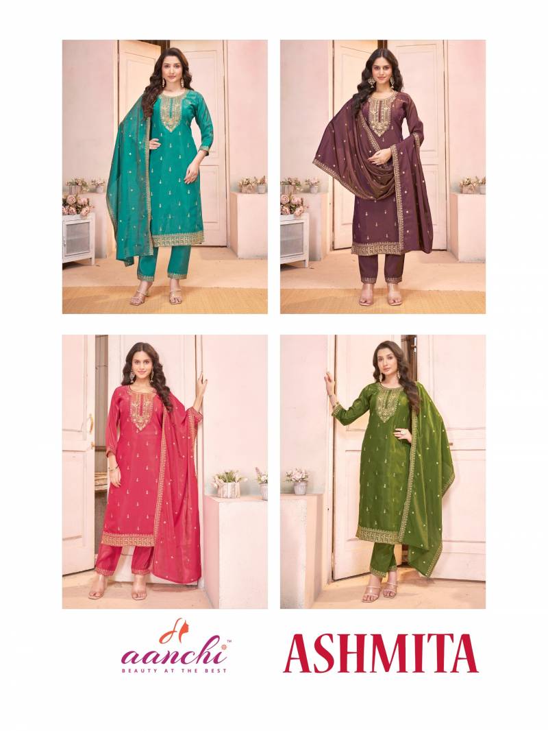 Aanchi Ashmita Roman Shimmer Kurti Bottom With Dupatta Collection