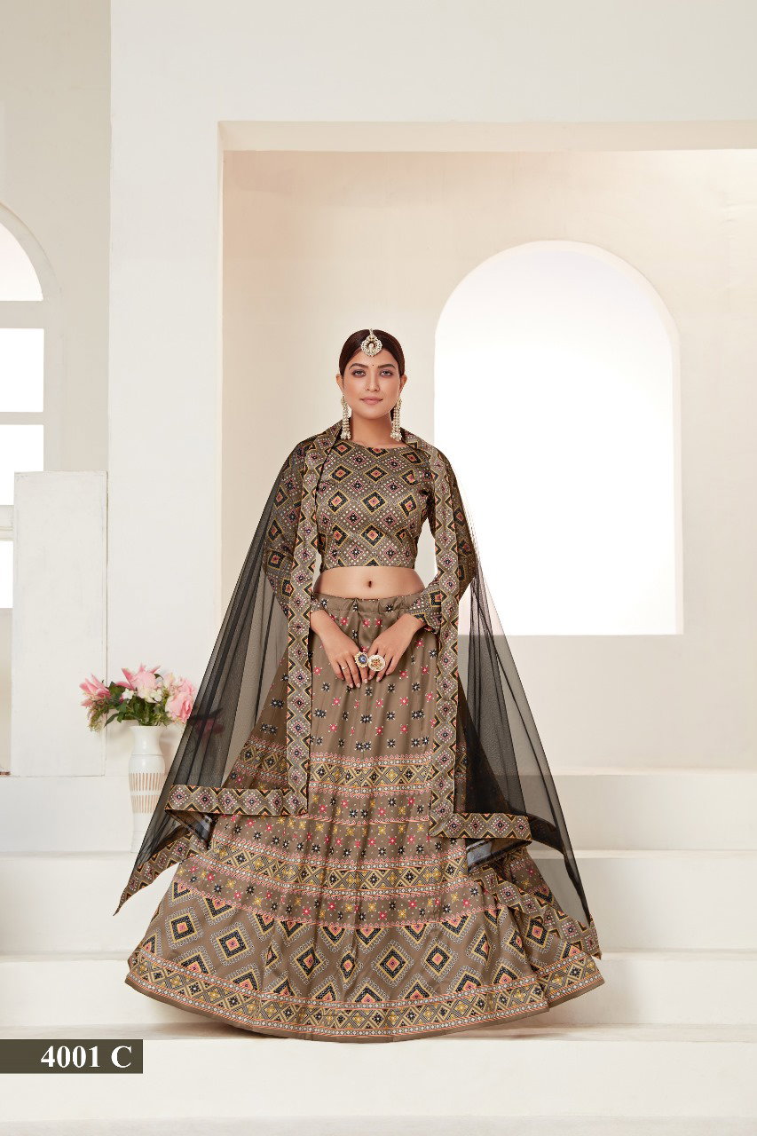 Lekha Aawiya Rosy Vol 1 D no. 4001 Ajmeri Silk Digital Printed Lehnaga Choli