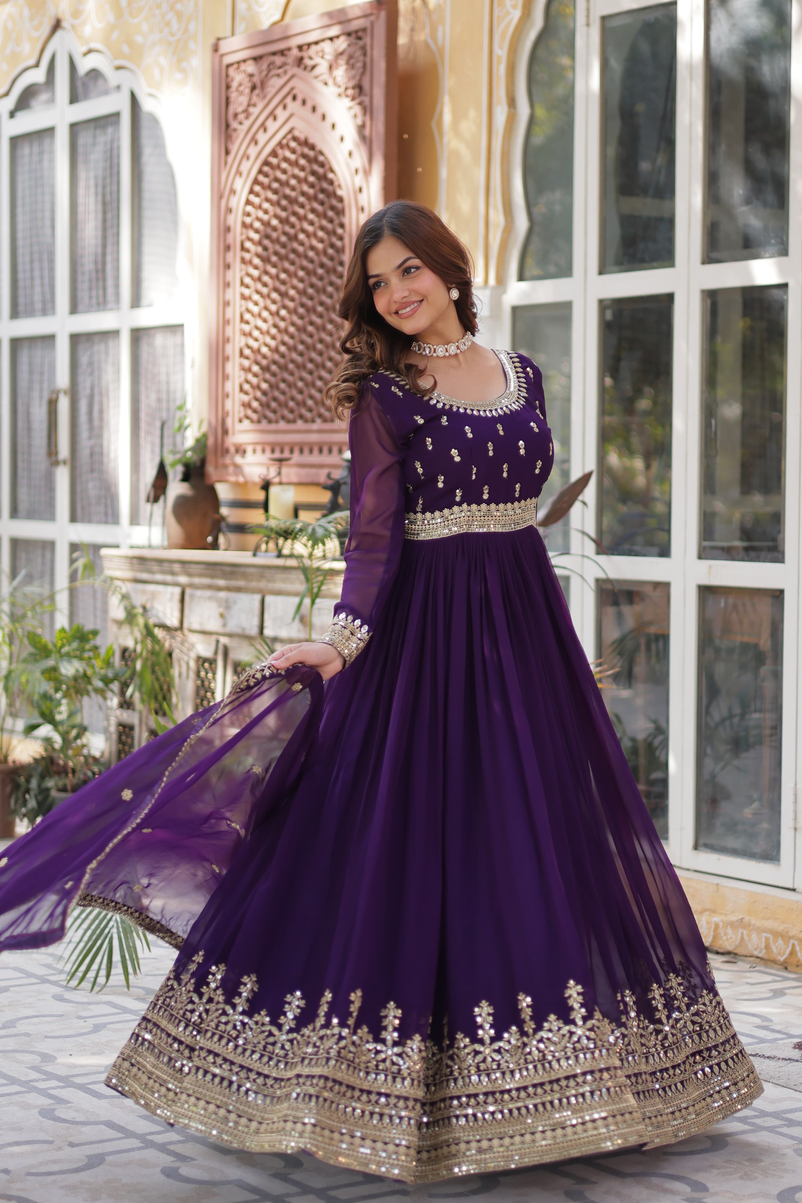 Lekha KA 1144 Faux Blooming Embroidery Zari Sequins Gown Collection