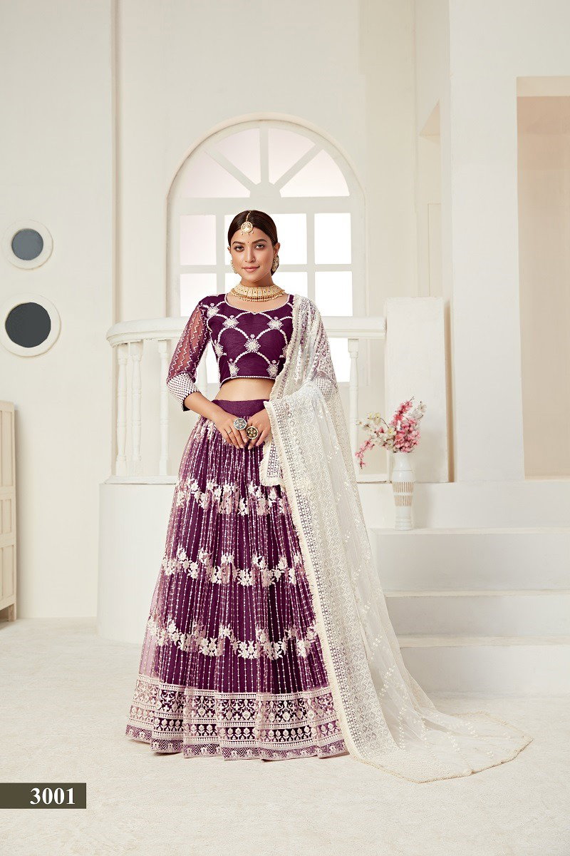 Aawiya Amrita Vol 1 Code 3001 Wine Net Sequins Work Lehenga Choli