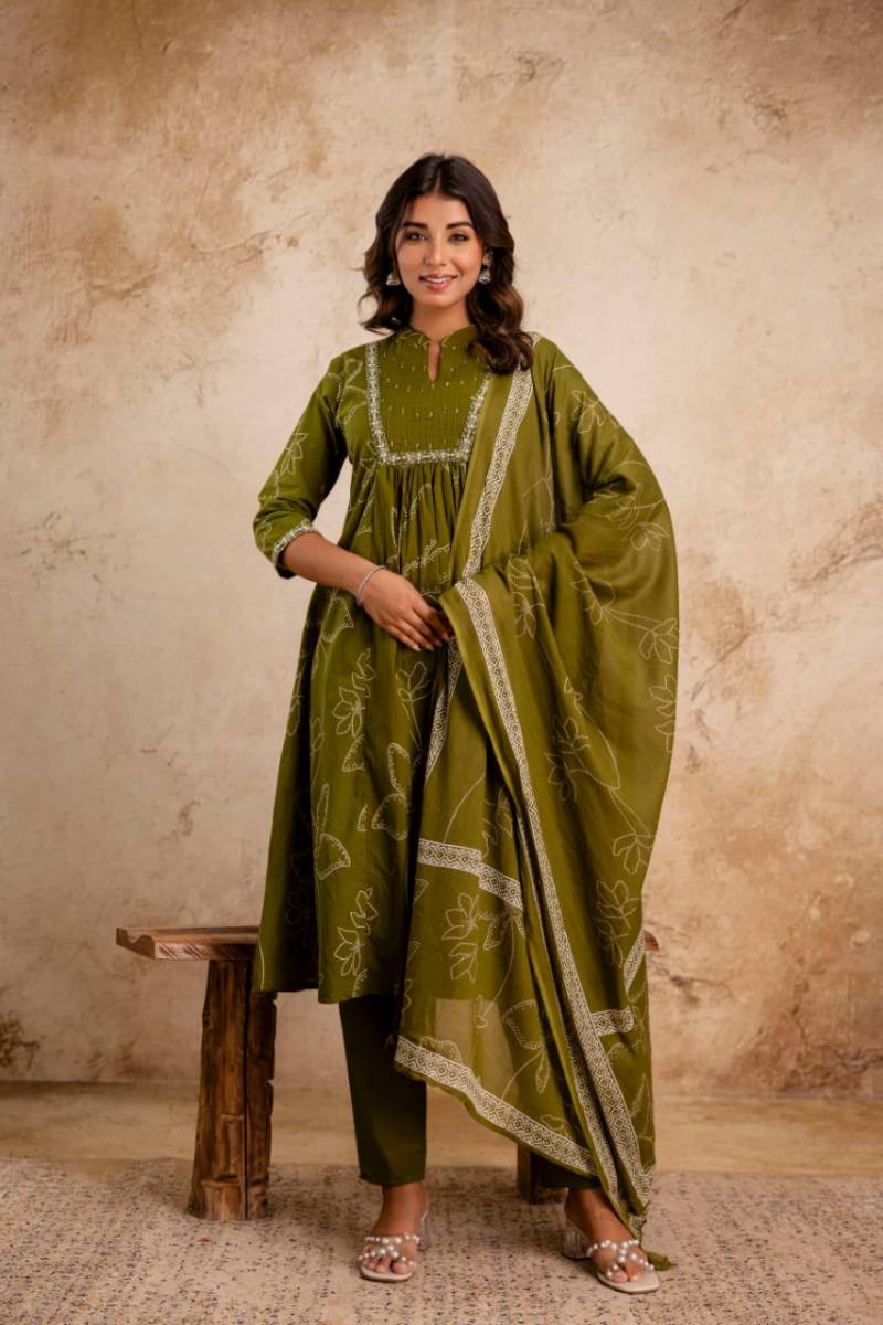 Naisha K 32 Cotton Embroidered Kurti Bottom With Dupatta Collection
