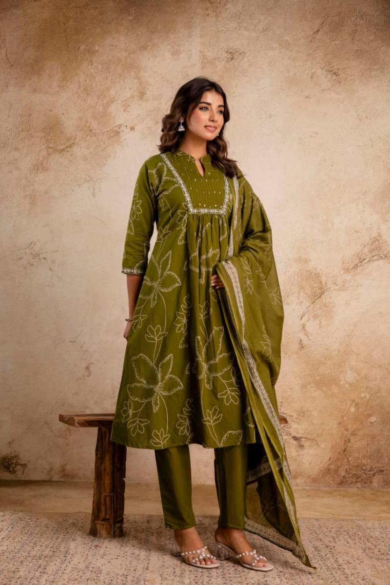 Naisha K 32 Cotton Embroidered Kurti Bottom With Dupatta Collection