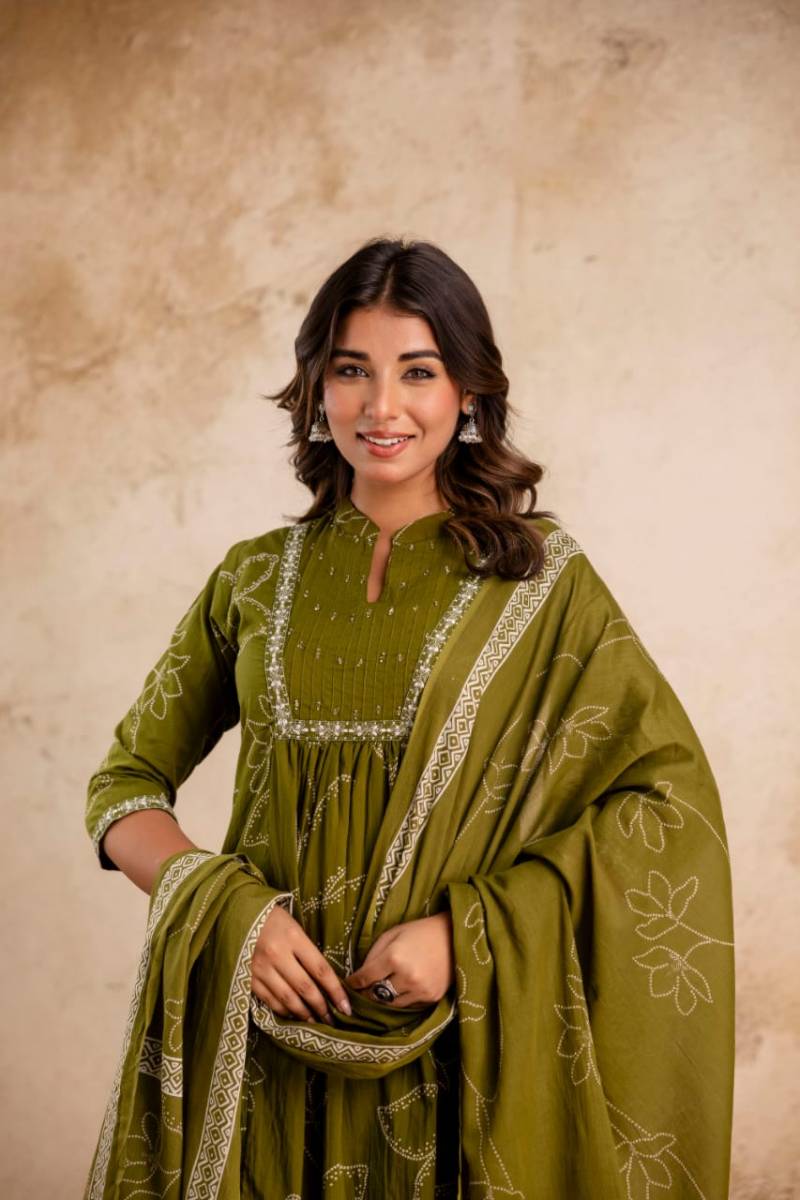 Naisha K 32 Cotton Embroidered Kurti Bottom With Dupatta Collection