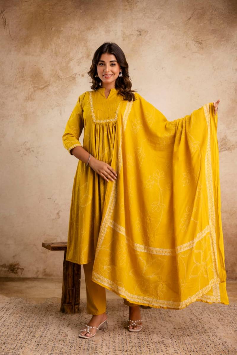 Naisha K 32 Cotton Embroidered Kurti Bottom With Dupatta Collection