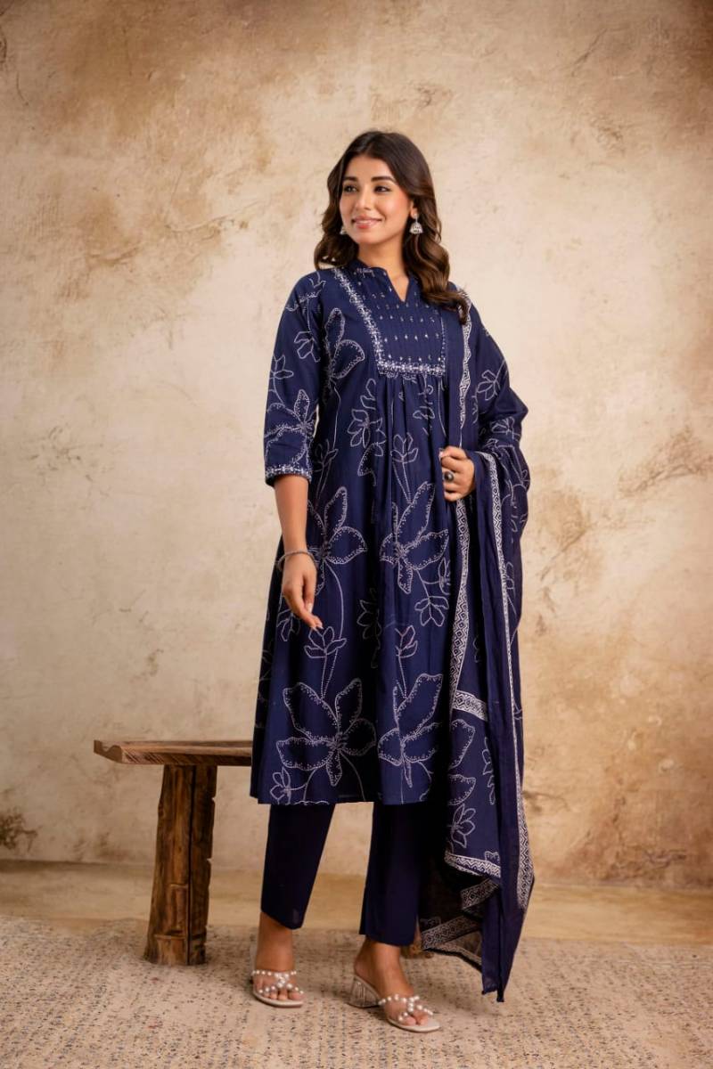 Naisha K 32 Cotton Embroidered Kurti Bottom With Dupatta Collection