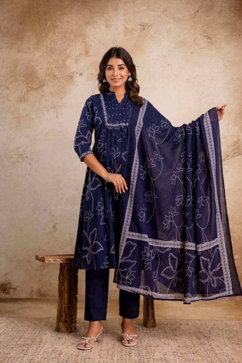Naisha K 32 Cotton Embroidered Kurti Bottom With Dupatta Collection
