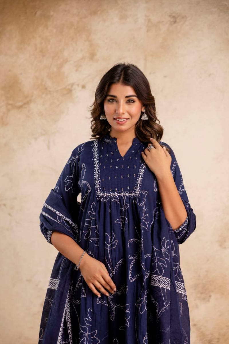 Naisha K 32 Cotton Embroidered Kurti Bottom With Dupatta Collection