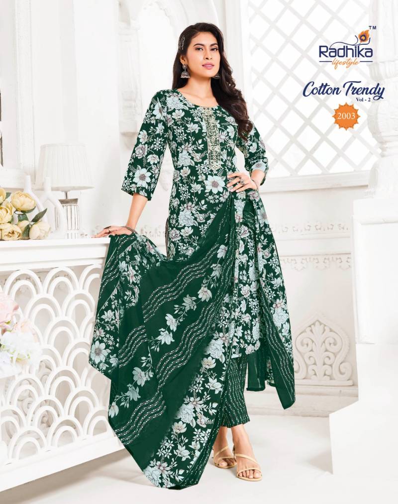 Radhika Cotton Trendy Vol 2 Cotton Kurti Pant With Dupatta Collection