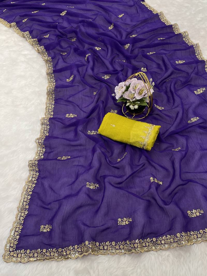 Vt 3036 T Crunchy With Sequence Thread Embroidery Work Saree