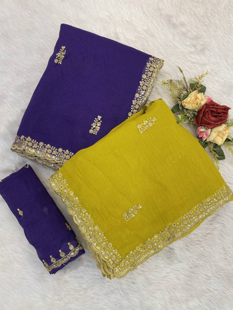 Vt 3036 T Crunchy With Sequence Thread Embroidery Work Saree