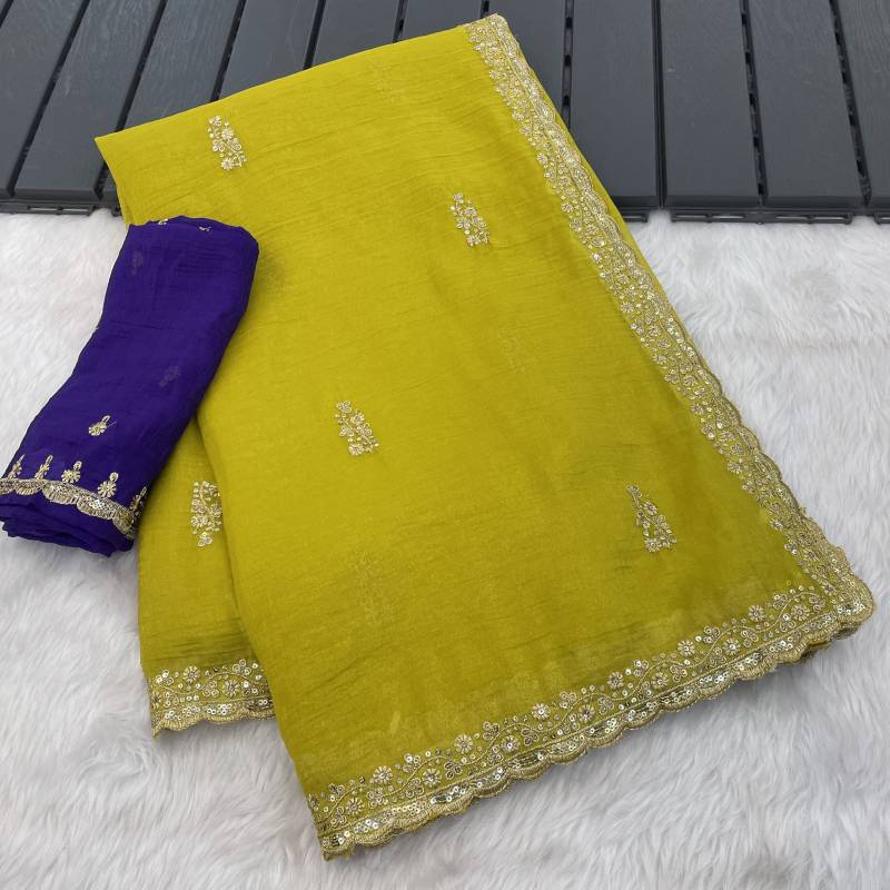 Vt 3036 T Crunchy With Sequence Thread Embroidery Work Saree