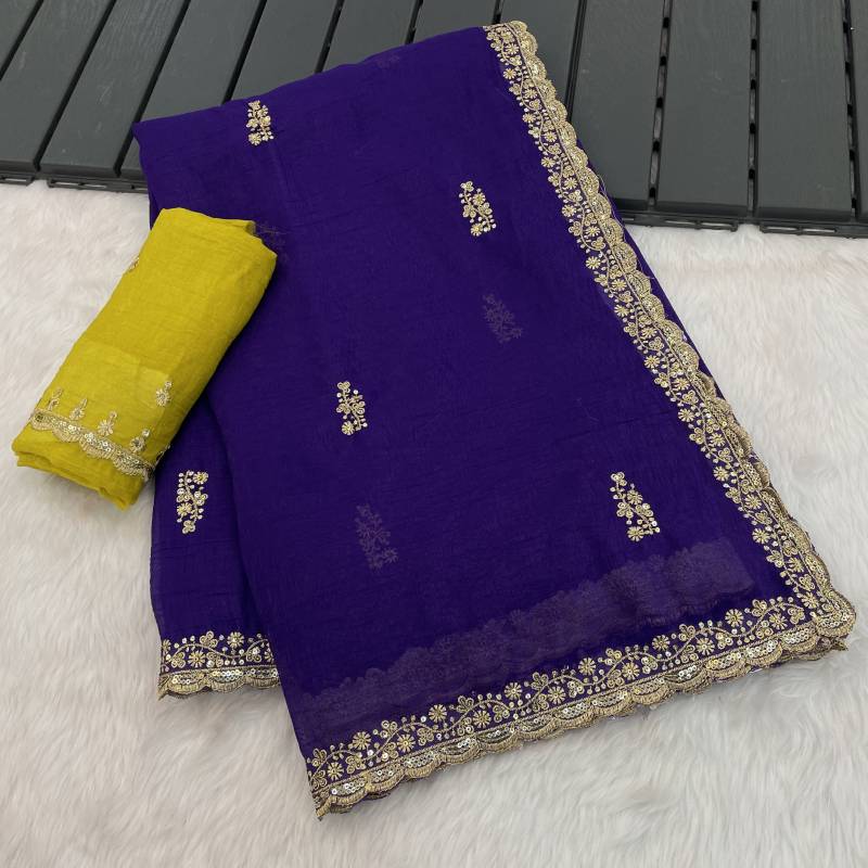 Vt 3036 T Crunchy With Sequence Thread Embroidery Work Saree