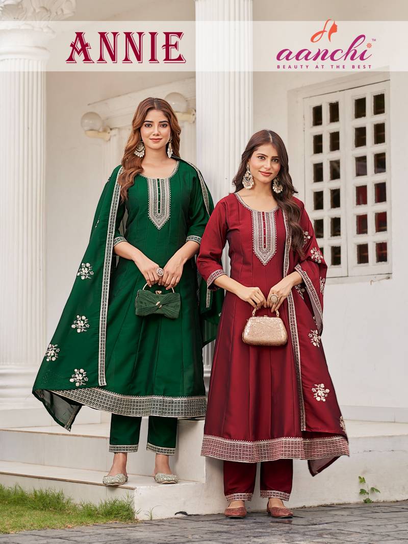 Aanchi Annie Crystal Silk Kurti Bottom With Dupatta Collection