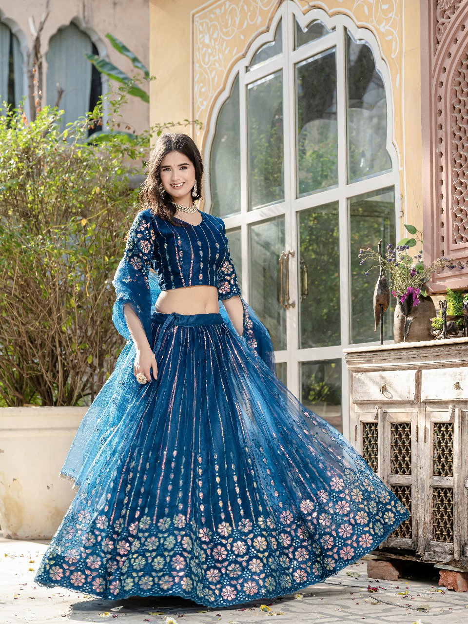 Aawiya 03 Rama Soft Net Sequins Embroidery Work Lehenga Choli