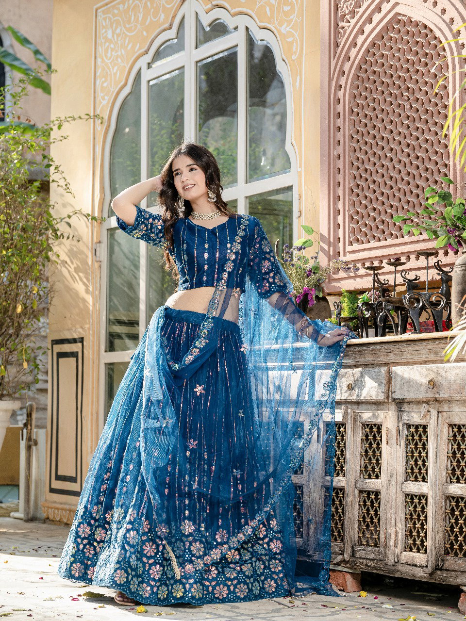Aawiya 03 Rama Soft Net Sequins Embroidery Work Lehenga Choli