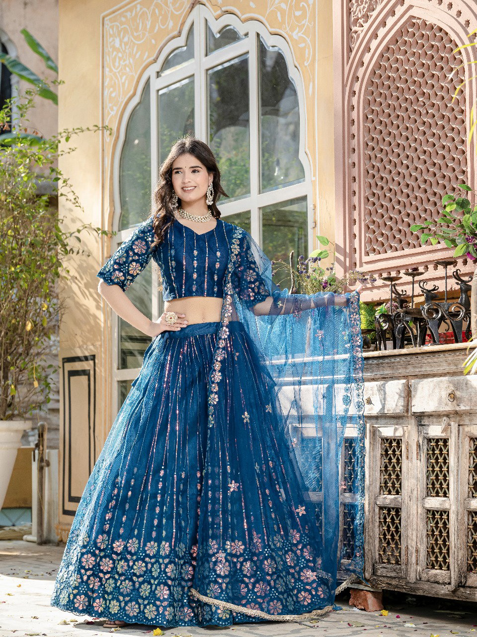 Aawiya 03 Rama Soft Net Sequins Embroidery Work Lehenga Choli
