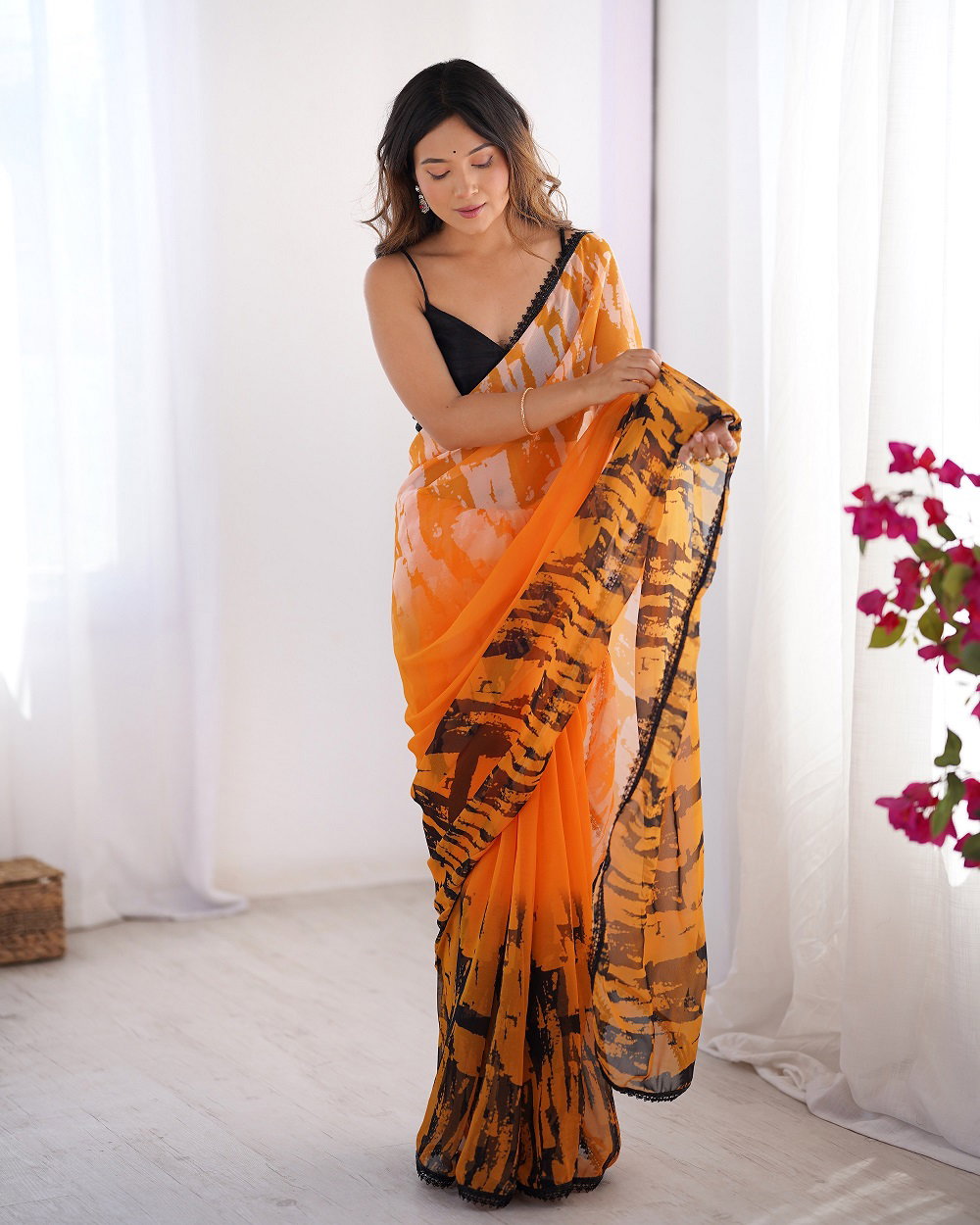 Ziva 43 Party Wear Printed Organza Saree with Un Stitched Blouse 