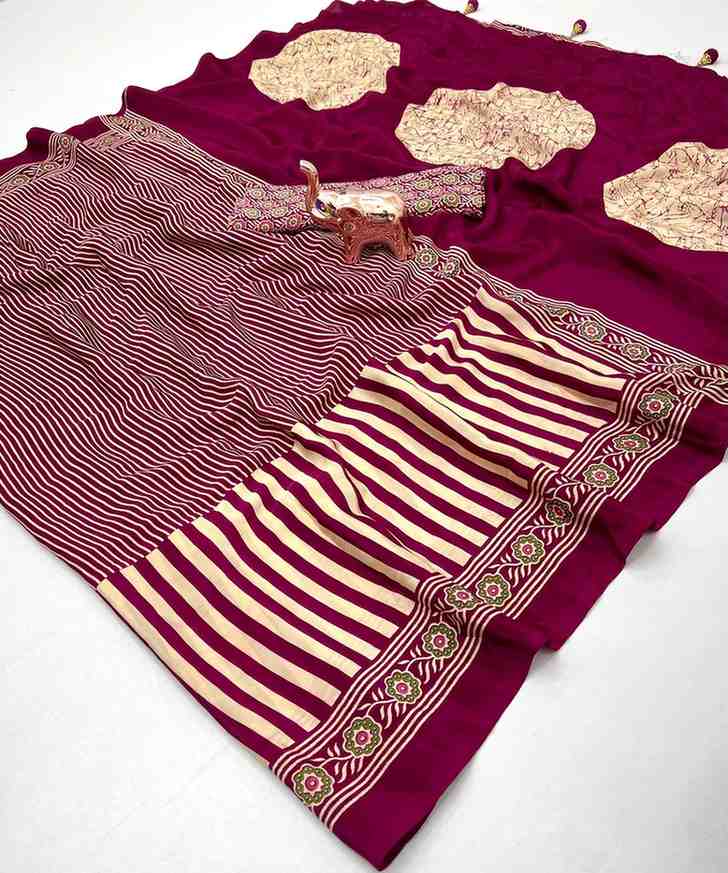 Kc 8005 Crepe Satin With Ajrak Printed Sarees