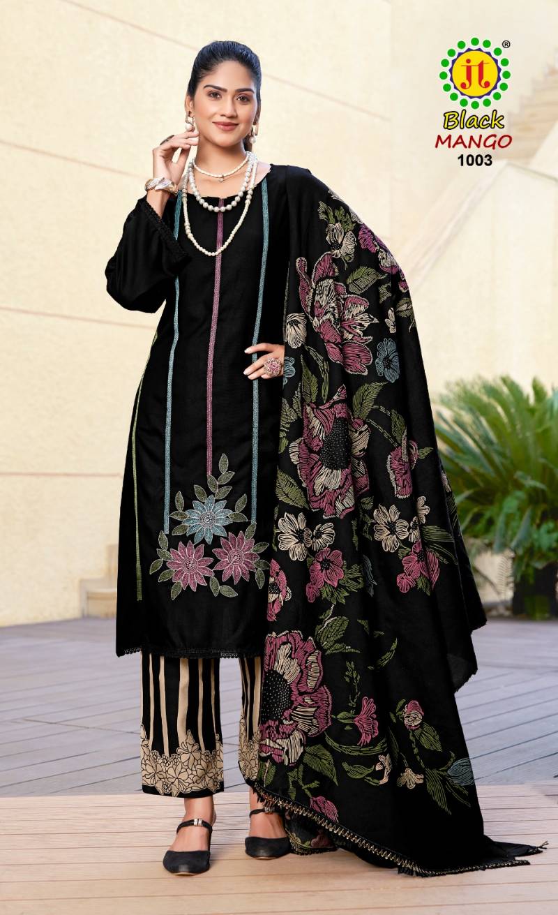 Jt Black Mango Rayon With Coding Dress Material Collection