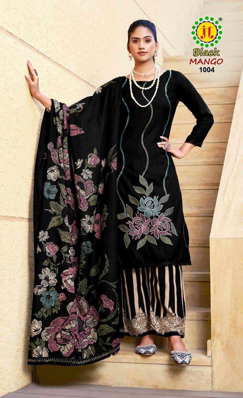 Jt Black Mango Rayon With Coding Dress Material Collection