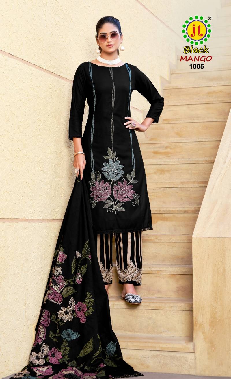Jt Black Mango Rayon With Coding Dress Material Collection