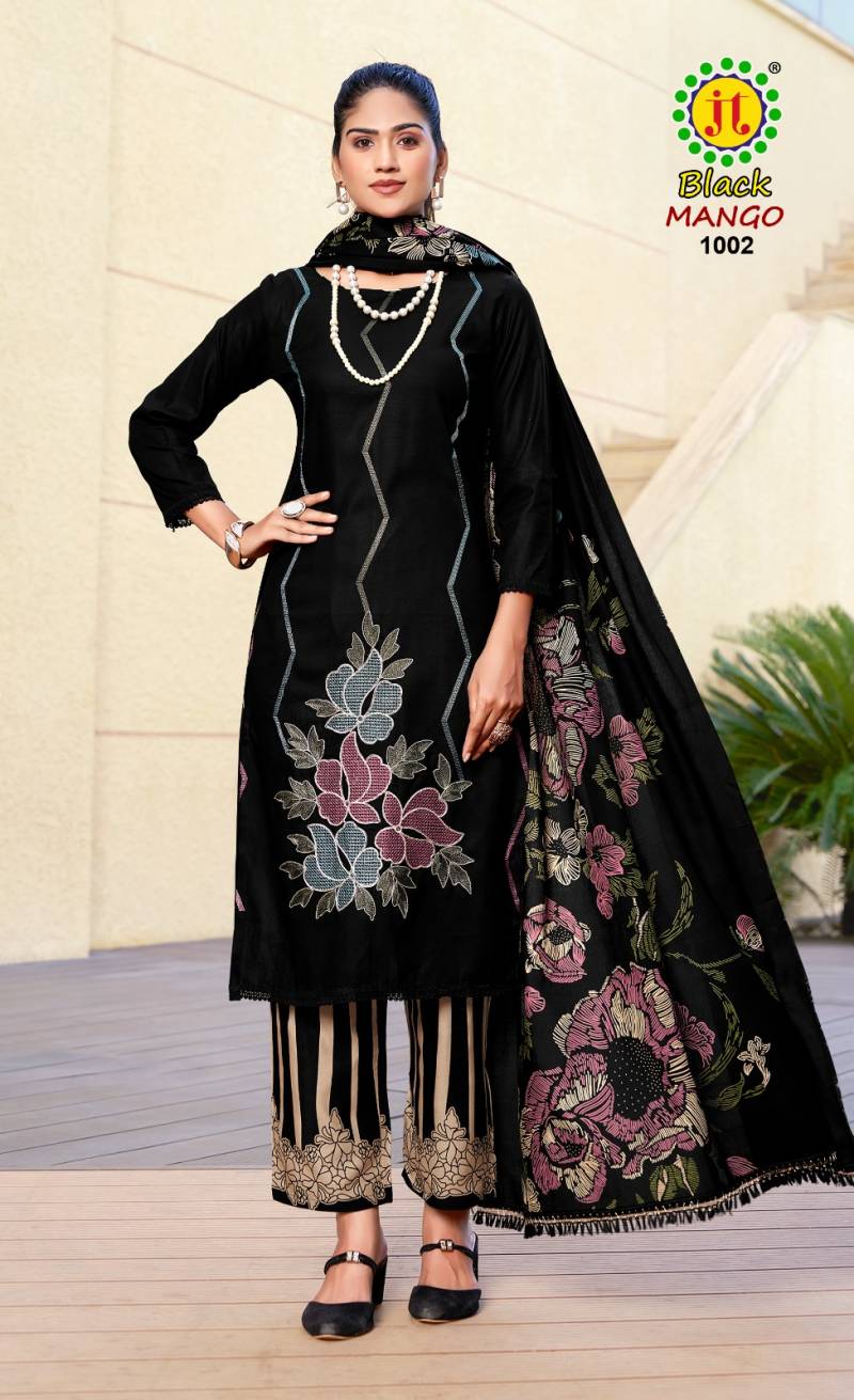 Jt Black Mango Rayon With Coding Dress Material Collection