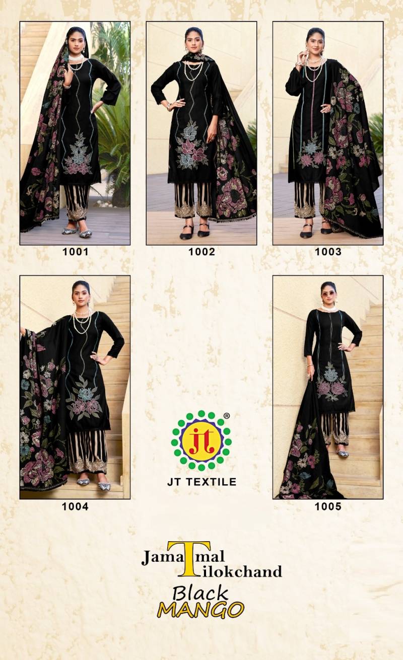 Jt Black Mango Rayon With Coding Dress Material Collection