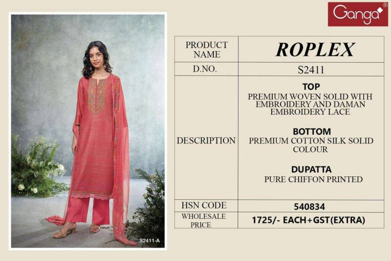 Ganga Roplex Woven Solid Embroidered Salwar Kameez