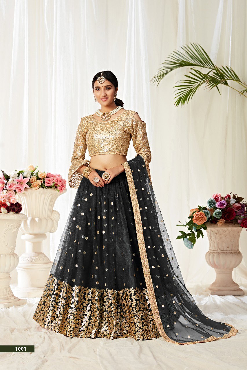 Aawiya Agnilekha D no. 1001 Black Soft Net Sequins Embroidery Lehenga Choli