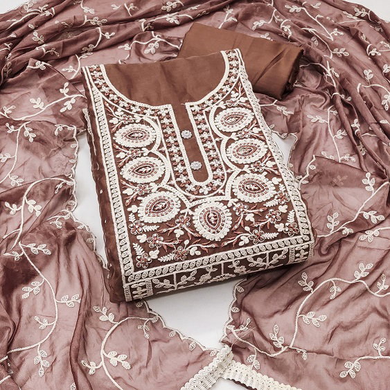 Kriti 11467 Party Wear Semi Stitched Embroidery Worked Organza Suit with Bottom and Dupatta(Inner)